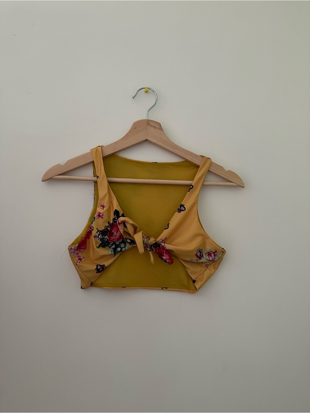 Yellow Floral Tie-Front Crop Top / swim top